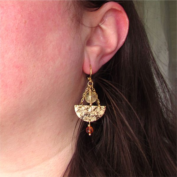 Boucles D'oreilles Pendantes Cristal Ambré - Acier Doré - Tres.Or - Neuf Avec étiquettes